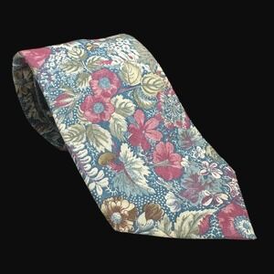 Tango by Max Raab Mens Floral Necktie Blue Pink Cotton Made in USA Vintage Style
